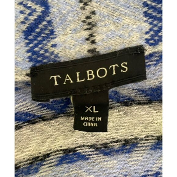 Talbots Size XL Blue White Gray Fair Isle Nordic Cardigan Sweater Wool Blend - Picture 4 of 8